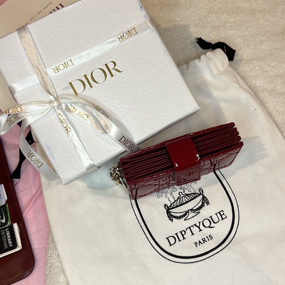 Dior Red Cannage Patent Leather Card Holder